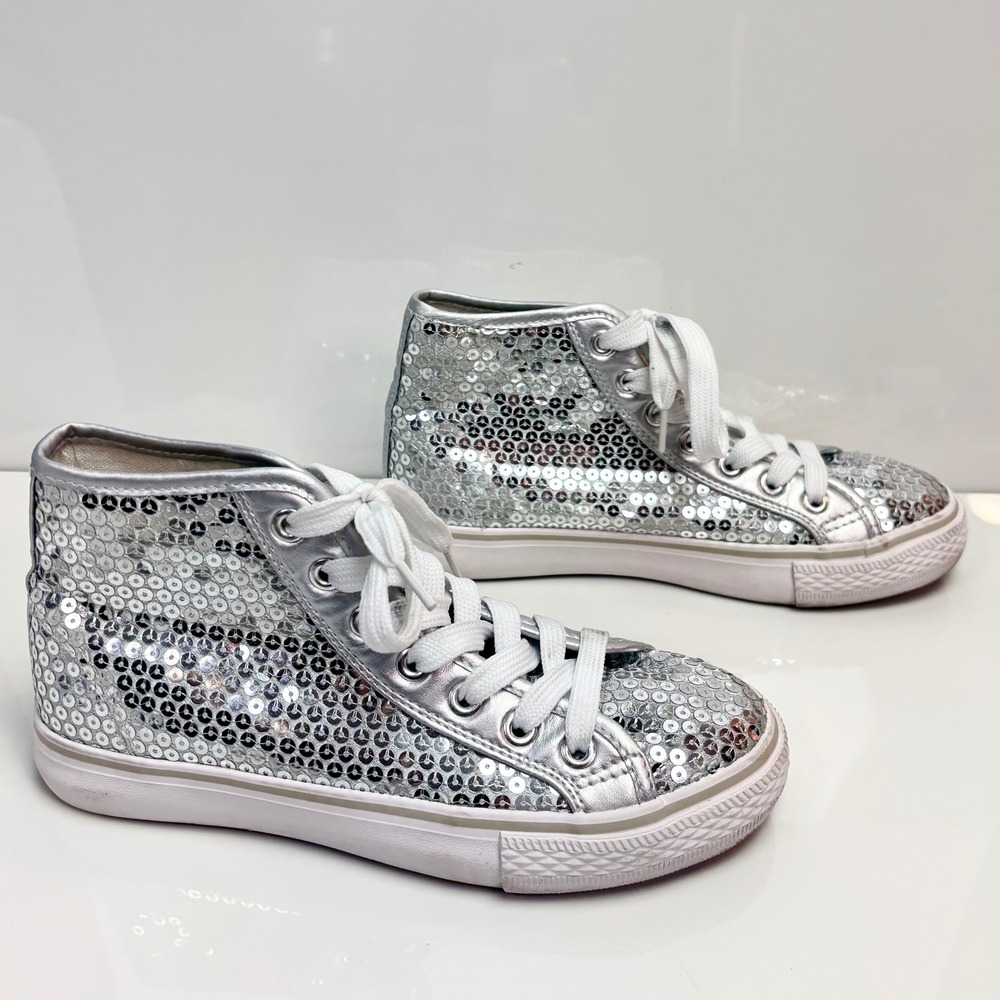 Girls Dance Shoes Weissman W320 High Pop Silver Sequin Sneakers High Top Hip Hop